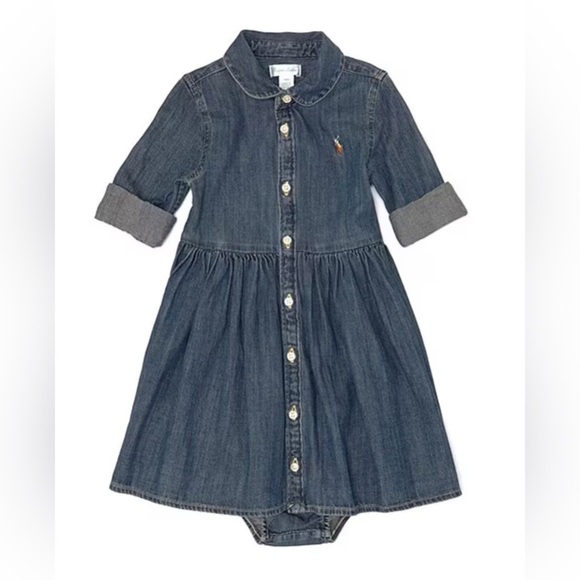 RALPH LAUREN Baby Girl Denim Blue Dress NWT 18 Months
